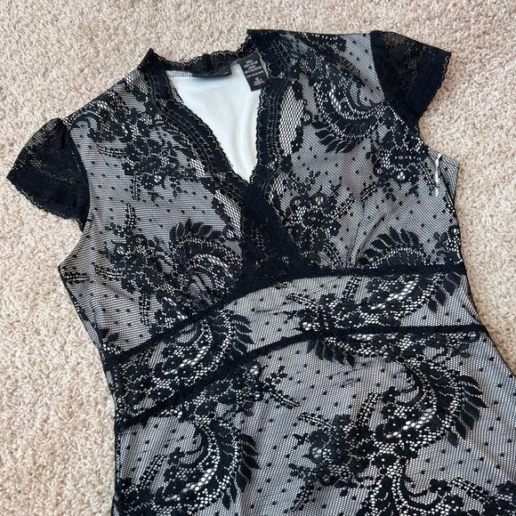 New York & Co Vintage Y2K Black Lace Blouse Top size Small Goth Dark Coquette - Picture 3 of 12